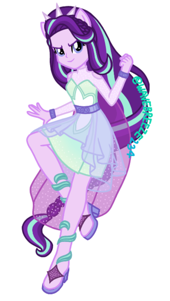 Size: 400x708 | Tagged: safe, artist:wavebreeze234, derpibooru import, starlight glimmer, equestria girls, clothes, cuffs (clothes), female, high heels, image, png, ponied up, shoes, signature, simple background, skirt, smiling, solo, transparent background