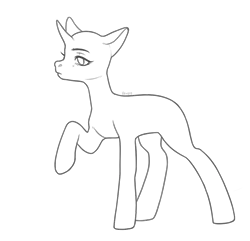 Size: 1031x994 | Tagged: safe, artist:klewgcg, derpibooru import, oc, unofficial characters only, pony, unicorn, bald, base, horn, image, lineart, monochrome, png, raised hoof, simple background, solo, transparent background, unicorn oc