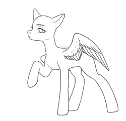 Size: 1031x994 | Tagged: safe, alternate version, artist:klewgcg, derpibooru import, oc, unofficial characters only, pegasus, pony, bald, base, image, lineart, monochrome, pegasus oc, png, raised hoof, simple background, solo, transparent background, wings