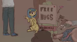 Size: 1116x612 | Tagged: suggestive, artist:sevenpaperplates, derpibooru import, oc, unofficial characters only, human, pony, unicorn, butt, clothes, free hugs, human to pony, image, pants, pants down, png, sketch, transformation