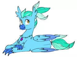 Size: 4360x3264 | Tagged: safe, artist:chub-wub, derpibooru import, oc, oc:diamond glitz, classical hippogriff, hippogriff, fanfic:set sail, crossed arms, female, folded wings, image, jpeg, lying down, ponytail, simple background, smiling, solo, wings