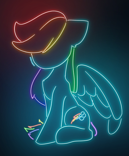 Size: 1243x1502 | Tagged: safe, artist:shavurrr, derpibooru import, rainbow dash, pegasus, pony, female, image, jpeg, light, mare, neon, sitting, solo