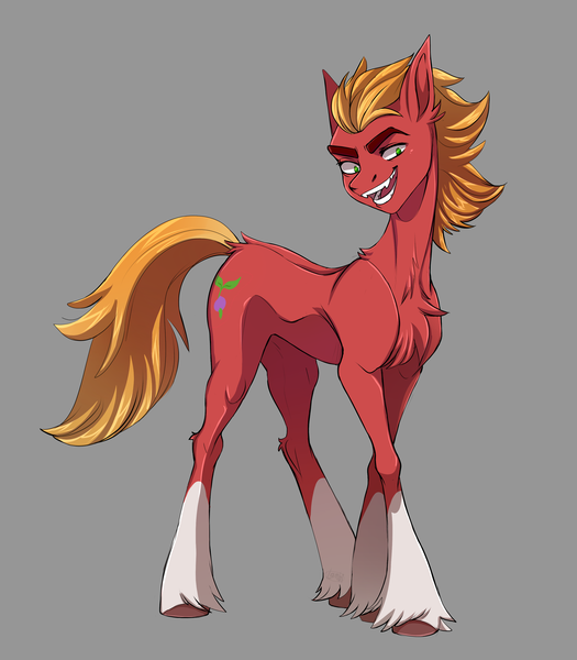 Size: 2869x3280 | Tagged: safe, artist:1an1, derpibooru import, sprout cloverleaf, my little pony: a new generation, antagonist, cloven hooves, cutie mark, g5, gray background, high res, image, male, open mouth, png, simple background, solo