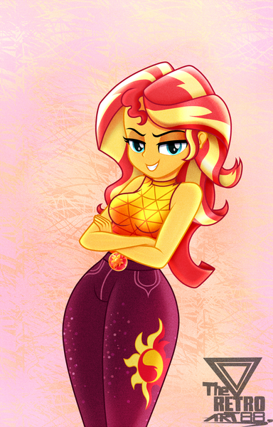 Size: 1350x2109 | Tagged: safe, artist:theretroart88, derpibooru import, sunset shimmer, equestria girls, arms folded, bedroom eyes, breasts, busty sunset shimmer, geode of empathy, image, looking at you, magical geodes, music festival outfit, png, wide hips