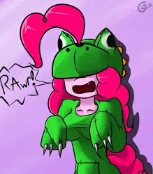 Size: 1280x1463 | Tagged: safe, artist:genericmlp, derpibooru import, pinkie pie, anthro, dinosaur costume, image, jpeg, solo