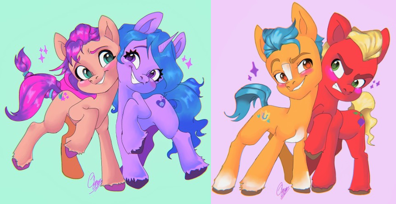 Size: 856x442 | Tagged: safe, artist:gum-gibbs, derpibooru import, hitch trailblazer, izzy moonbow, sprout cloverleaf, sunny starscout, my little pony: a new generation, g5, image, png