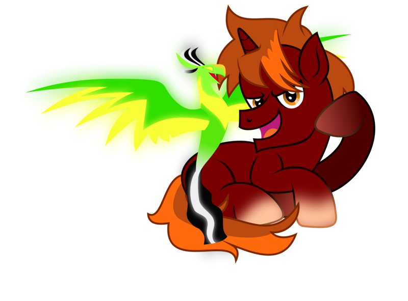 Size: 9565x7070 | Tagged: safe, artist:lincolnbrewsterfan, derpibooru import, oc, oc:fireblaze sunset, oc:sulfurous, balefire phoenix, phoenix, pony, unicorn, derpibooru community collaboration, .svg available, 2022 community collab, absurd resolution, blank flank, derpibooru exclusive, determined, determined face, determined look, determined smile, duo, gesture, glow, gradient hooves, horn, image, lying, lying down, male, pet, phoenix oc, png, prone, raised hoof, simple background, skunk stripe, skunkstripe balefire phoenix, spread wings, stallion, stallion oc, tail, transparent background, two toned mane, two toned tail, unicorn oc, vector, wings