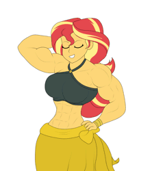 Size: 2030x2283 | Tagged: suggestive, artist:matchstickman, derpibooru import, sunset shimmer, equestria girls, abs, animated, bicep flex, biceps, breasts, busty sunset shimmer, clothes, female, flexing, gif, image, looking at you, muscles, muscular female, sunset lifter, sunset selfie, swimsuit