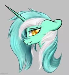 Size: 1786x1959 | Tagged: safe, artist:renarde-louve, derpibooru import, lyra heartstrings, pony, unicorn, bust, female, floppy ears, image, mare, png, portrait, profile, signature, simple background, smiling, solo