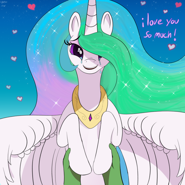 Size: 3000x3000 | Tagged: safe, artist:enonnnymous, derpibooru import, princess celestia, oc, oc:anon, alicorn, human, pony, /sun/, crying, heart, holding hooves, hoof hold, i love you, image, love, png, romantic, tears of joy