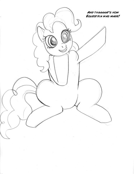 Size: 700x910 | Tagged: safe, artist:arania, derpibooru import, pinkie pie, earth pony, pony, comic, female, human to pony, image, jpeg, monochrome, solo, transformation