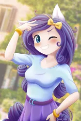 Size: 2000x3000 | Tagged: safe, artist:symbianl, derpibooru import, rarity, human, equestria girls, image, one eye closed, png, ponied up, solo, wink