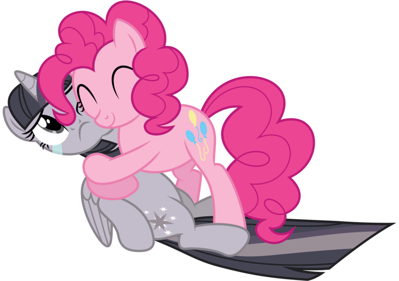 Size: 4000x2824 | Tagged: safe, artist:midnight--blitz, artist:wardex101, derpibooru import, edit, pinkie pie, twilight sparkle, twilight sparkle (alicorn), alicorn, earth pony, pony, princess twilight sparkle (episode), crying, discorded, discorded twilight, female, hug, image, mare, png, simple background, transparent background, vector