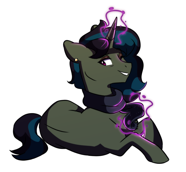 Size: 4212x3901 | Tagged: safe, artist:chub-wub, derpibooru import, oc, oc:astrum solus, unofficial characters only, pony, unicorn, clothes, ear piercing, earring, eyeshadow, female, high res, image, jewelry, looking at you, lying down, magic, magic aura, makeup, mare, no source available, one eye closed, piercing, png, scarf, simple background, smiling, smirk, transparent background, wink, winking at you