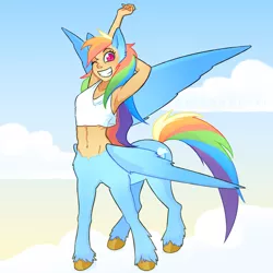 Size: 1280x1280 | Tagged: safe, artist:soydragonguard, derpibooru import, rainbow dash, centaur, human, equestria girls, armpits, beautiful, belly button, cute, female, image, jpeg, midriff, pegataur, solo