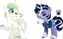 Size: 773x481 | Tagged: safe, artist:rickysocks, derpibooru import, oc, oc:lilac grove, oc:turquoise rise, unofficial characters only, pony, female, image, magical polyamorous spawn, male, mare, offspring, parent:maud pie, parent:prince blueblood, parent:starlight glimmer, parent:sunburst, parent:trixie, parents:bluetrix, png, simple background, stallion, transparent background