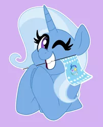 Size: 1280x1587 | Tagged: safe, alternate version, artist:bobaratblast, edit, editor:edits of hate, editor:unofficial edits thread, trixie, pony, unicorn, bust, equestrian flag, female, image, looking at you, mare, one eye closed, png, solo, underhoof, wink