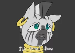 Size: 1414x1000 | Tagged: safe, artist:happy harvey, derpibooru import, zecora, zebra, bags under eyes, colored pupils, dialogue, drawn on phone, ear piercing, earring, female, image, jewelry, looking up, mare, piercing, png, sad, solo, tired