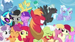 Size: 1920x1080 | Tagged: safe, derpibooru import, screencap, amethyst star, apple bloom, big macintosh, cloudchaser, daisy, flitter, flower wishes, granny smith, lily, lily valley, octavia melody, pokey pierce, roseluck, scootaloo, spring melody, sprinkle medley, sunshower raindrops, sweetie belle, thunderlane, vinyl scratch, earth pony, pegasus, pony, unicorn, season 5, the cutie re-mark, background pony, cutie mark crusaders, female, flower trio, friends are always there for you, image, male, mare, png, stallion