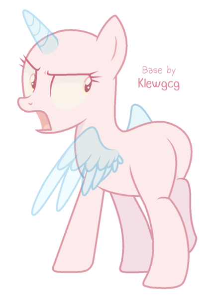 Size: 903x1302 | Tagged: safe, artist:klewgcg, derpibooru import, oc, unofficial characters only, alicorn, pony, alicorn oc, annoyed, bald, base, eyelashes, female, horn, image, looking back, mare, open mouth, png, simple background, solo, transparent background, wings