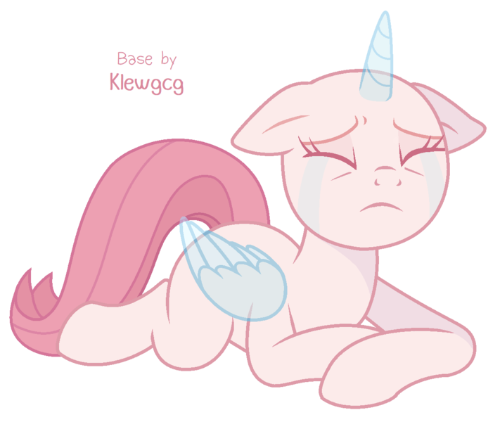 Size: 1227x1035 | Tagged: safe, artist:klewgcg, derpibooru import, oc, unofficial characters only, alicorn, pony, alicorn oc, bald, base, eyelashes, eyes closed, female, floppy ears, frown, horn, image, lying down, mare, png, prone, sad, simple background, transparent background, wings