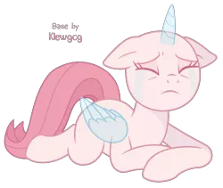 Size: 1227x1035 | Tagged: safe, artist:klewgcg, derpibooru import, oc, unofficial characters only, alicorn, pony, alicorn oc, bald, base, eyelashes, eyes closed, female, floppy ears, frown, horn, image, lying down, mare, png, prone, sad, simple background, transparent background, wings