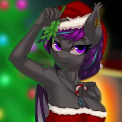 Size: 1600x1600 | Tagged: suggestive, artist:up1ter, derpibooru import, oc, oc:platinum wing, anthro, bat pony, christmas, holiday, image, png