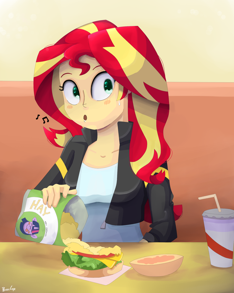 Size: 1600x2000 | Tagged: safe, artist:biocrine, derpibooru import, sunset shimmer, twilight sparkle, equestria girls, burger, food, hay, hay burger, image, png, sunset wants her old digestive system back