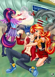 Size: 1000x1414 | Tagged: safe, artist:lord--opal, derpibooru import, flash sentry, sci-twi, sunset shimmer, twilight sparkle, cheer you on, equestria girls, equestria girls series, spoiler:eqg series (season 2), female, flashimmer, image, jpeg, male, shipping, straight