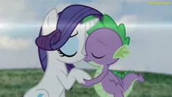 Size: 3640x2048 | Tagged: safe, artist:georgegarza01, derpibooru import, rarity, spike, dragon, comforting, eyes closed, female, holding hooves, image, jpeg, male, nose to nose, reassurance, sad, shipping, sparity, story included, straight, winged spike, wings