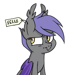 Size: 1000x1064 | Tagged: safe, artist:equestria-prevails, oc, oc:midnight blossom, unofficial characters only, bat pony, pony, /mlp/, 4chan, bat pony oc, bat wings, ear fluff, ear tag, ear tufts, ears, eeee, female, frown, glare, image, lidded eyes, mare, nose wrinkle, png, pound sterling, price tag, raised eyebrow, scrunchy face, simple background, sitting, solo, transparent background, unamused, wings, £££££