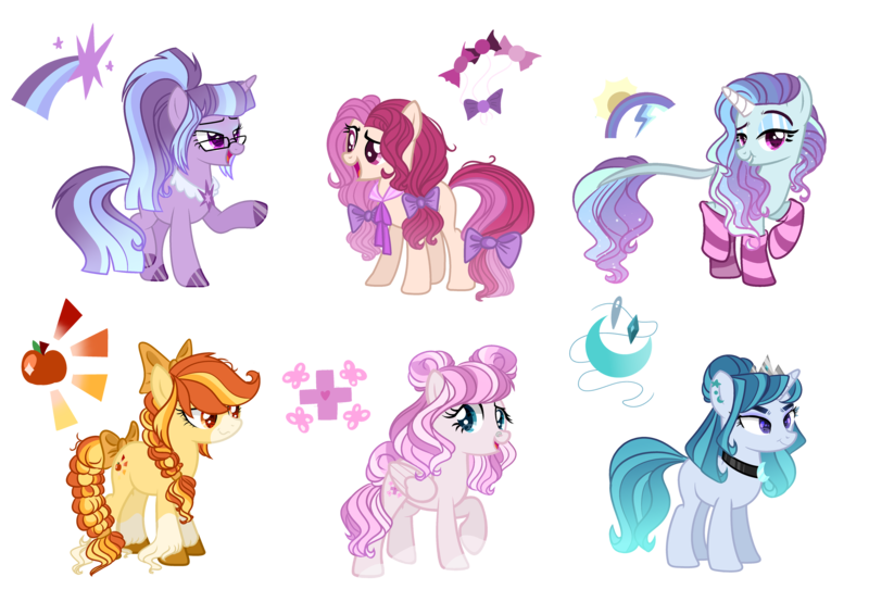 Size: 4800x3322 | Tagged: safe, artist:just-silvushka, derpibooru import, oc, unofficial characters only, earth pony, pegasus, pony, unicorn, base used, bow, braid, braided tail, choker, clothes, ear piercing, earth pony oc, eyelashes, female, glasses, hair bow, hoof fluff, hoof polish, horn, image, leonine tail, magical lesbian spawn, makeup, mare, messy mane, offspring, parent:applejack, parent:bon bon, parent:fluttershy, parent:nurse redheart, parent:pinkie pie, parent:princess celestia, parent:princess luna, parent:rainbow dash, parent:rarity, parent:sunburst, parent:trixie, parent:twilight sparkle, parents:appleburst, parents:rariluna, parents:twixie, piercing, png, raised hoof, simple background, smiling, socks, solo, striped socks, tail, tail bow, transparent background, unicorn oc, wings