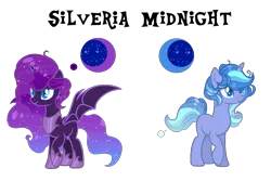 Size: 1500x1000 | Tagged: safe, artist:just-silvushka, derpibooru import, oc, unofficial characters only, alicorn, bat pony, bat pony alicorn, pony, unicorn, alicorn oc, base used, bat pony oc, bat wings, duo, ethereal mane, eyelashes, female, hoof shoes, horn, image, mare, nightmarified, peytral, png, simple background, smiling, starry mane, transparent background, unicorn oc, wings