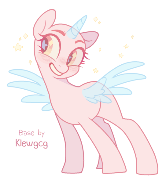 Size: 1398x1544 | Tagged: safe, artist:klewgcg, derpibooru import, oc, unofficial characters only, alicorn, pony, alicorn oc, bald, base, eyelashes, female, grin, horn, image, mare, png, simple background, smiling, solo, starry eyes, transparent background, wingding eyes, wings