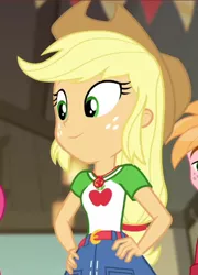 Size: 359x499 | Tagged: safe, derpibooru import, screencap, applejack, equestria girls, equestria girls series, holidays unwrapped, spoiler:eqg series (season 2), cropped, image, png, solo focus, the cider louse fools