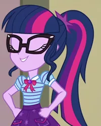 Size: 472x590 | Tagged: safe, derpibooru import, screencap, sci-twi, twilight sparkle, equestria girls, equestria girls series, holidays unwrapped, spoiler:eqg series (season 2), cropped, image, png, solo, the cider louse fools