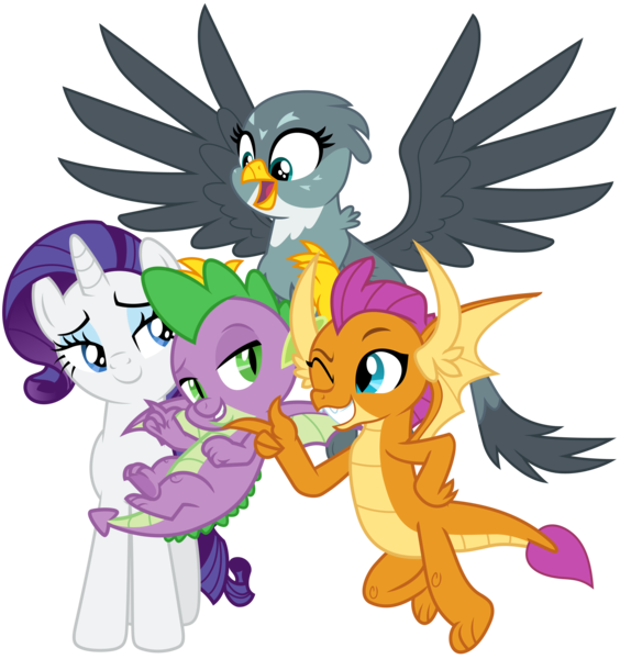 Size: 3870x4116 | Tagged: safe, artist:cloudyglow, artist:frownfactory, artist:stabzor, derpibooru import, edit, gabby, rarity, smolder, spike, dragon, gryphon, pony, unicorn, dragon dropped, she's all yak, the ending of the end, .ai available, .svg available, absurd resolution, cute, dragoness, female, flying, grin, harem, high res, image, looking back, male, mare, one eye closed, png, pointing, shipping, simple background, smiling, smolderbetes, spabby, sparity, spolder, spread wings, straight, transparent background, vector, winged spike, wings