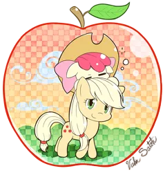 Size: 814x850 | Tagged: safe, artist:banzatou, derpibooru import, apple bloom, applejack, earth pony, pony, apple bloom riding applejack, female, filly, image, mare, png, sleeping