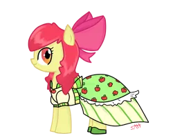 Size: 1398x1117 | Tagged: safe, artist:annehairball, derpibooru import, apple bloom, earth pony, pony, alternate hairstyle, clothes, dress, female, filly, gala dress, image, png, simple background, solo, transparent background