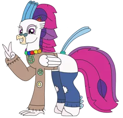 Size: 2349x2250 | Tagged: safe, artist:supahdonarudo, derpibooru import, queen novo, classical hippogriff, hippogriff, my little pony: the movie, clothes, flower necklace, glasses, grin, hippie, image, leggings, peace sign, peace symbol, png, simple background, smiling, transparent background, vest