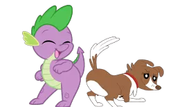 Size: 800x497 | Tagged: suggestive, artist:joey darkmeat, artist:porygon2z, derpibooru import, spike, winona, butt, butt shake, female, image, interspecies, male, pets in love, png, shipping, spinona, straight