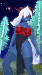 Size: 2160x3840 | Tagged: suggestive, artist:kevhon, derpibooru import, oc, oc:azure rose, anthro, demon, 3d, clothes, commission, female, horns, image, looking at you, night, panties, pine tree, png, skirt, socks, solo, solo female, source filmmaker, stockings, thigh highs, top, tree, underwear, ych result