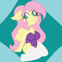 Size: 400x400 | Tagged: suggestive, artist:mintymelody, derpibooru import, fluttershy, anthro, pegasus, breasts, bunny suit, busty fluttershy, clothes, image, png, socks, stockings, thigh highs