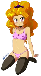 Size: 2414x4424 | Tagged: suggestive, artist:danmakuman, banned from derpibooru, ponybooru import, adagio dazzle, human, belly button, bra, clothes, female, humanized, image, lolicon, looking at you, panties, png, sexy, simple background, solo, solo female, stockings, thigh highs, transparent background, underage, underwear, younger