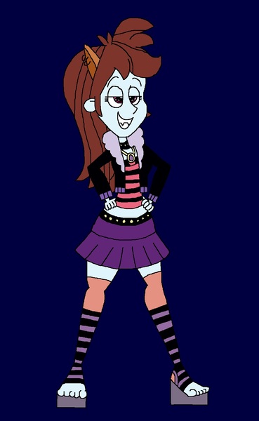 Size: 1009x1641 | Tagged: safe, artist:hunterxcolleen, derpibooru import, rainbow dash, human, equestria girls, boots, brown hair, clawdeen wolf, clothes, cosplay, costume, fangs, hair dye, halloween, high heel boots, holiday, humanized, image, jpeg, midriff, monster high, shoes