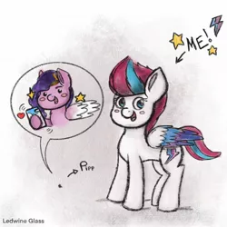 Size: 2048x2048 | Tagged: safe, artist:ledwine glass, derpibooru import, pipp petals, zipp storm, pegasus, pony, my little pony: a new generation, blushing, crayon drawing, g5, happy, heart, image, jpeg, looking at you, mobile phone, phone, sparkles, stars, tiny, traditional art