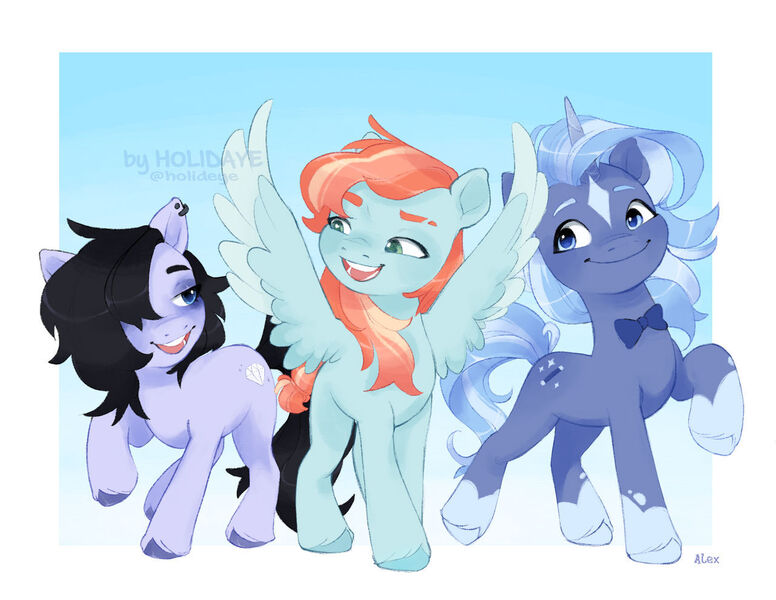 Size: 1280x990 | Tagged: safe, artist:holidaye, derpibooru import, oc, unofficial characters only, earth pony, pegasus, pony, unicorn, female, g5, image, jpeg, mare