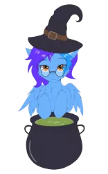 Size: 5000x8000 | Tagged: safe, artist:lunar froxy, derpibooru import, oc, oc:angley, unofficial characters only, pegasus, pony, chest fluff, commission, cute, ear fluff, female, glasses, halloween, hat, holiday, image, looking at you, mare, png, simple background, solo, transparent background, wings, witch hat, ych result