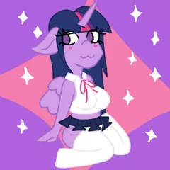 Size: 400x400 | Tagged: suggestive, artist:mintymelody, derpibooru import, twilight sparkle, twilight sparkle (alicorn), alicorn, breasts, busty twilight sparkle, clothes, image, png, school uniform, socks, stockings, thigh highs