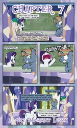 Size: 1920x3169 | Tagged: safe, artist:alexdti, derpibooru import, rarity, oc, oc:marco, oc:umberto, pony, unicorn, comic:quest for friendship, chalkboard, female, floppy ears, image, jpeg, male, nose in the air, open mouth, speech bubble, surprised, trio, twilight's castle